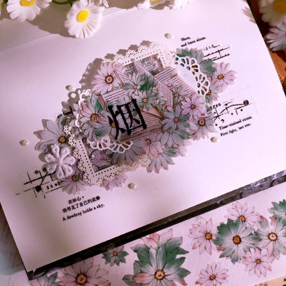 5.5cm*100cm Wild Chrysanthemums Die Cutting Washi/PET/Shell Silver PET Tape featuring silver designs for journaling, scrapbooking and collage
