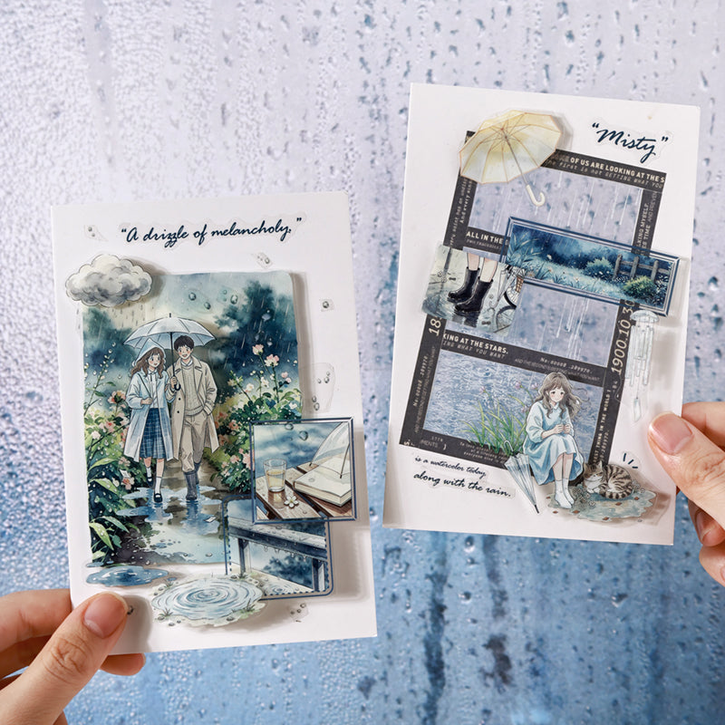 Listen To Rain Snow Series Sticker Book featuring book, rain, and snow designs for journaling, scrapbooking and collage