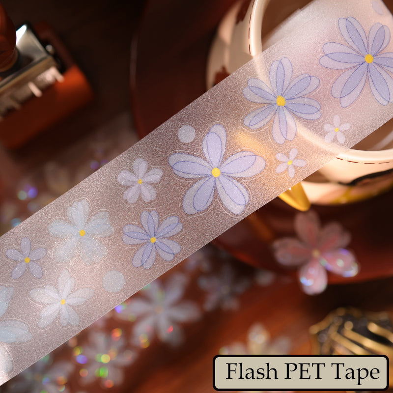 Whole Roll 4cm*6m Little Flower Grocery Store Die Cutting Washi/Flash PET/Shell Light PET Tape