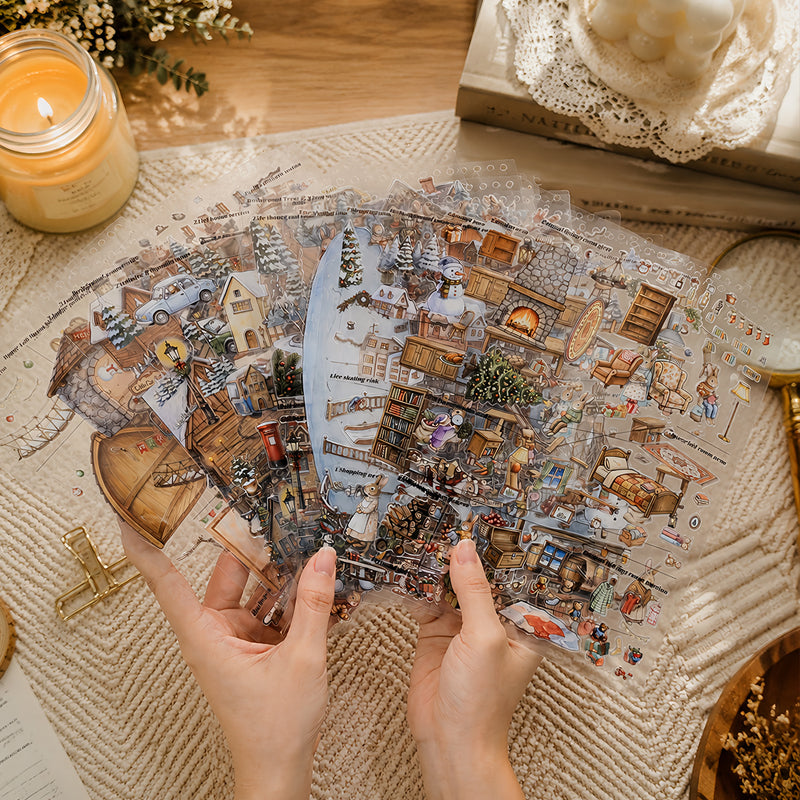 Winter Woodland Bunny Realm 3D Sticker Book featuring book designs for journaling, scrapbooking and collage