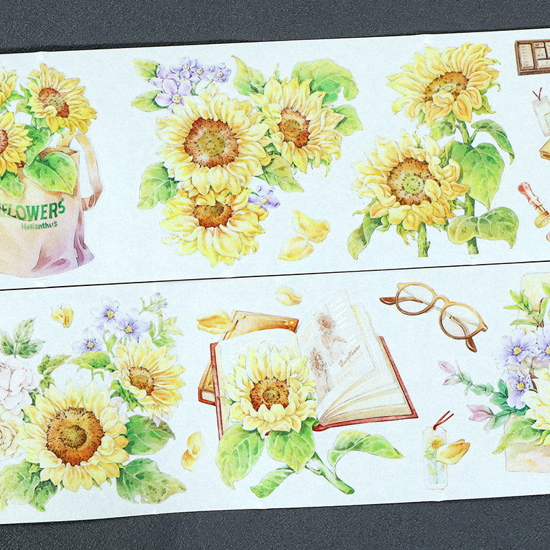 Time of Sunflowers Die Cutting Washi Tape featuring flower, and sun designs for journaling, scrapbooking and collage