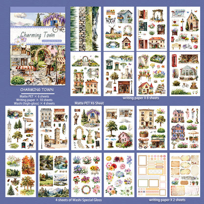 Charming Town Sticker Book featuring book designs for journaling, scrapbooking and collage