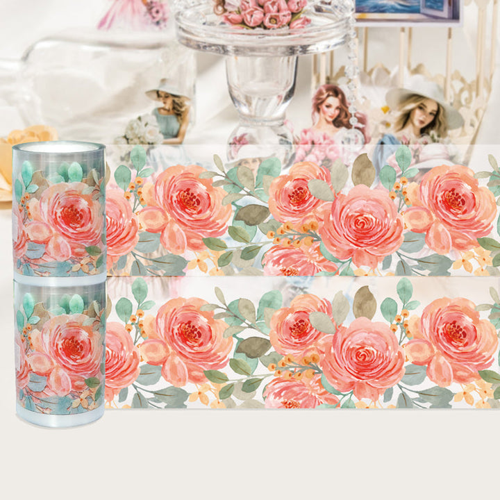 Pink Flower Vine PET Tape featuring pink, and flower designs for journaling, scrapbooking and collage