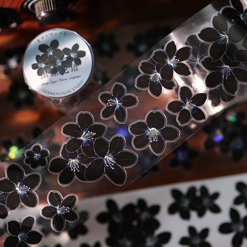 Black Sugar Flower Language Die-Cutting Washi Tape - Sample 100cm