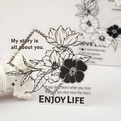 Ink-Washed Floral PET Sticker Pack