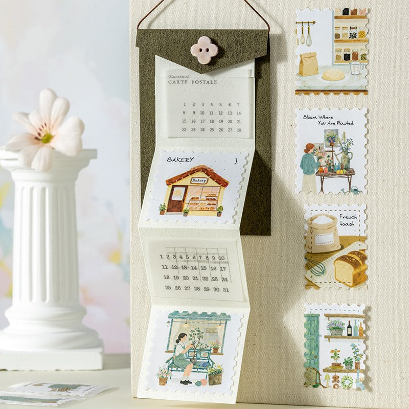 Spring Prelude Series tape featuring spring breeze, flower room, lazy cat cafe, and stream shelter designs for journaling, scrapbooking and collage