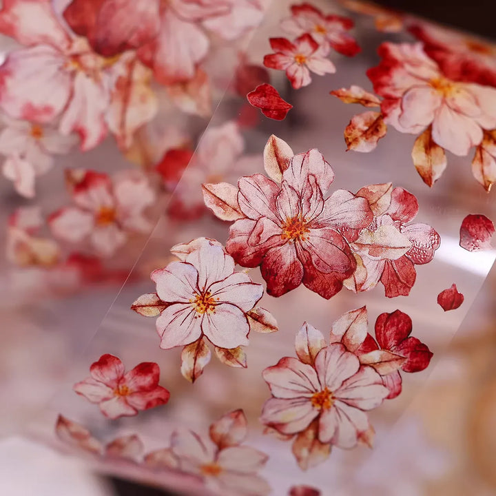Retro Red Floral PET & Washi Die-Cut Tape