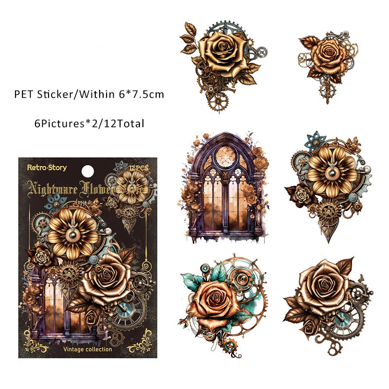 Nightmare Dark Floral Sticker Sheet – Gothic Aesthetic Journaling & Scrapbook Sticker