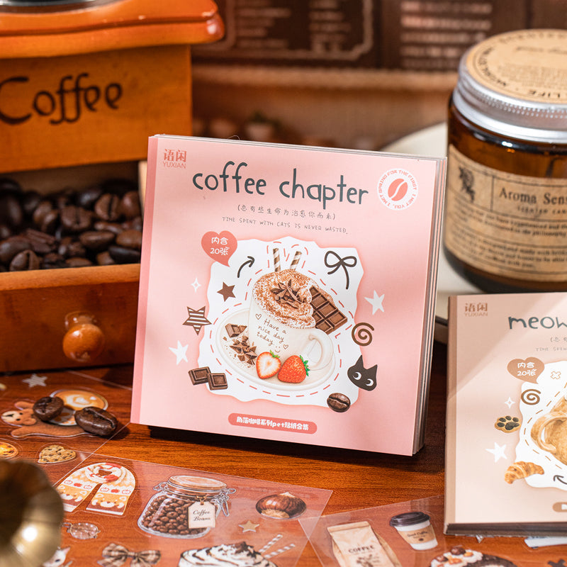 Corner Coffee Series Sticker Book featuring book designs for journaling, scrapbooking and collage
