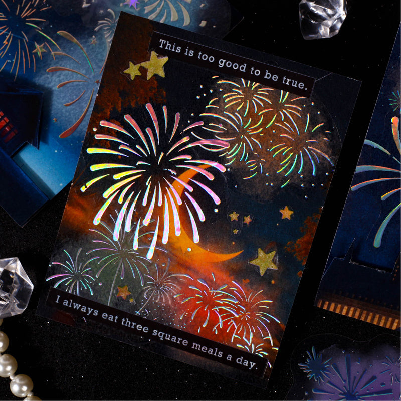 Starlit Night Fireworks Series Sticker featuring star designs for journaling, scrapbooking and collage