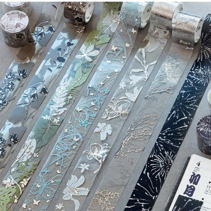 Remain Silent Series Silver Stamping PET Tape featuring silver designs for journaling, scrapbooking and collage