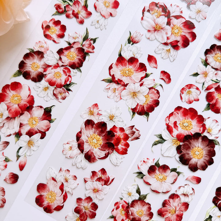 5.5cm*100cm Red Sand Dance Washi/PET Tape featuring red designs for journaling, scrapbooking and collage