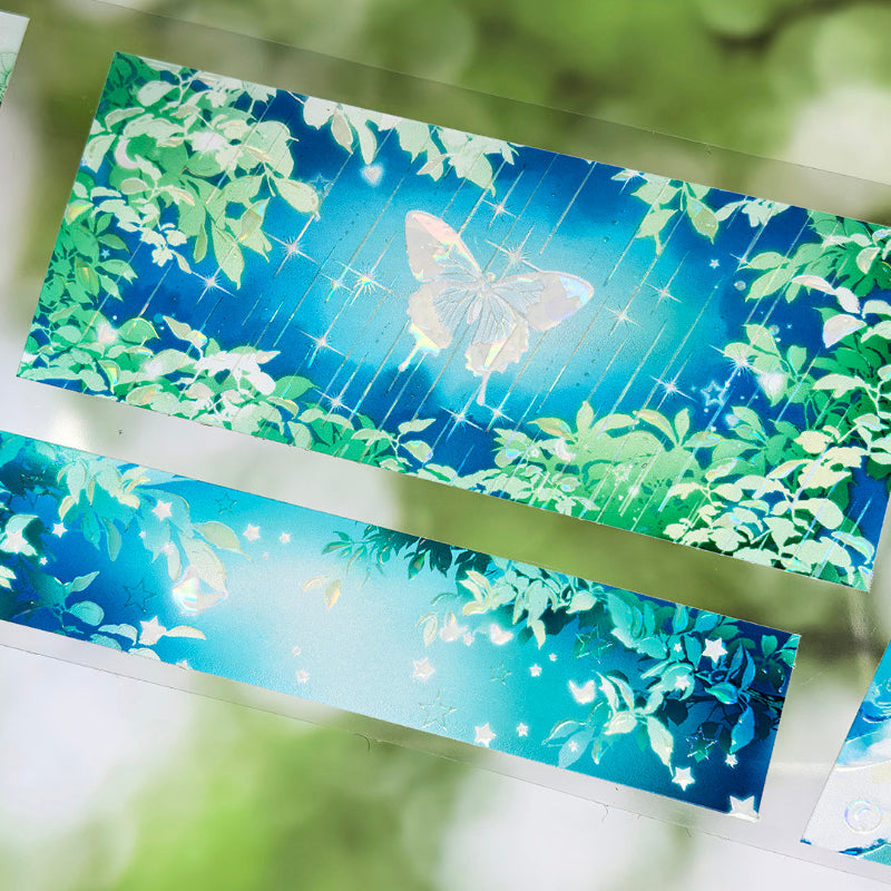 7cm*100cm Mint Rain Shell Light PET Tape featuring rain, and light designs for journaling, scrapbooking and collage