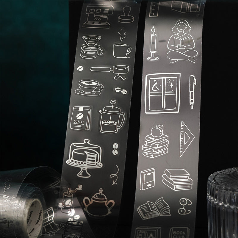 Daily Essentials Series Die Cutting Silver Stamping PET Tape featuring silver designs for journaling, scrapbooking and collage