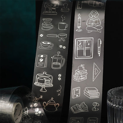 Daily Essentials Series Die Cutting Silver Stamping PET Tape featuring silver designs for journaling, scrapbooking and collage