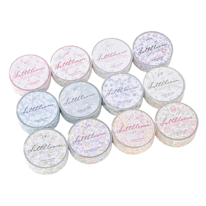 Thin Salt Flower Series Flash Sand Synthetic Paper Tape featuring flower designs for journaling, scrapbooking and collage