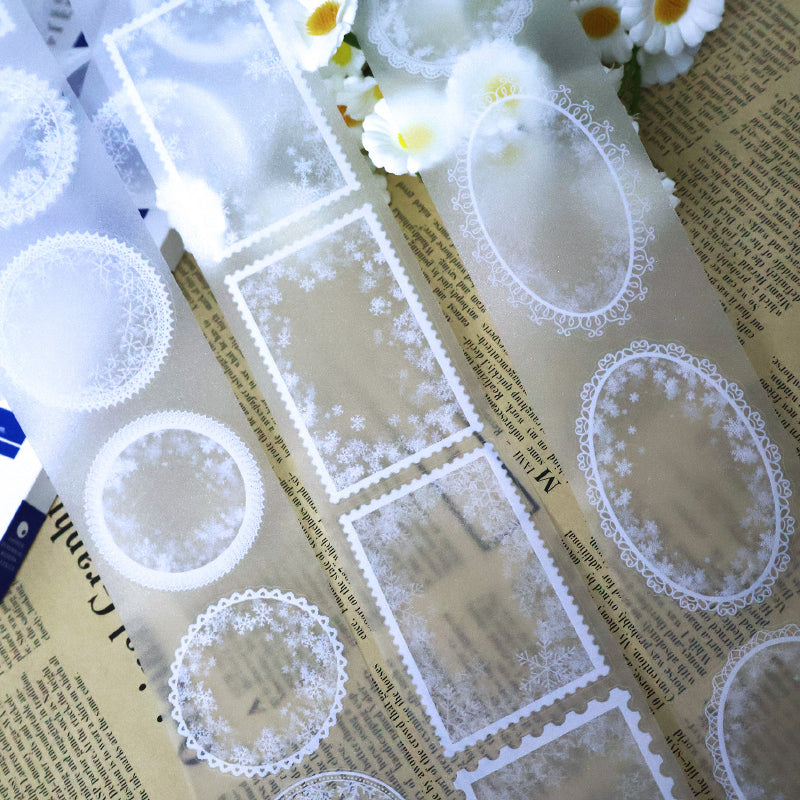 5cm*100cm Ice snow frame Die Cutting Flash PET Tape featuring snow designs for journaling, scrapbooking and collage