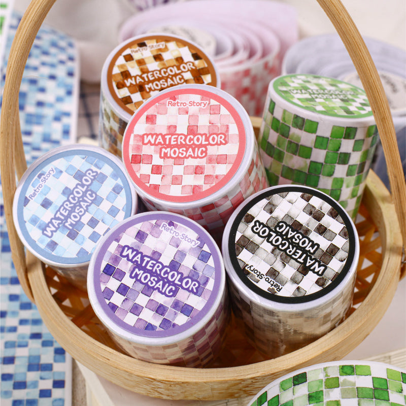 Watercolor Mosaic Series Washi Tape featuring color designs for journaling, scrapbooking and collage