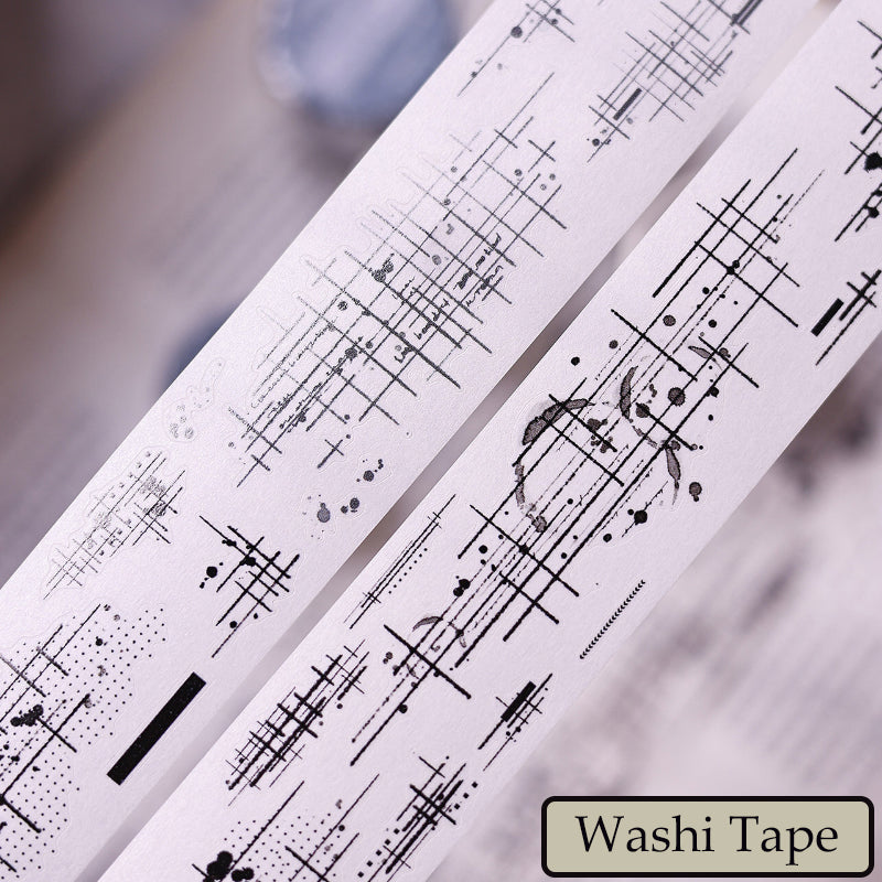 Ruban washi/PET de découpe 3 cm × 100 cm, collection lignes d’encre claire