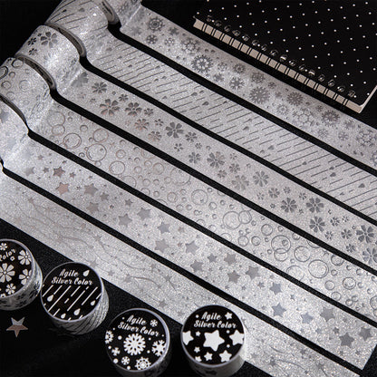 Lively Silver Color Series Special Paper Tape featuring silver, and color designs for journaling, scrapbooking and collage