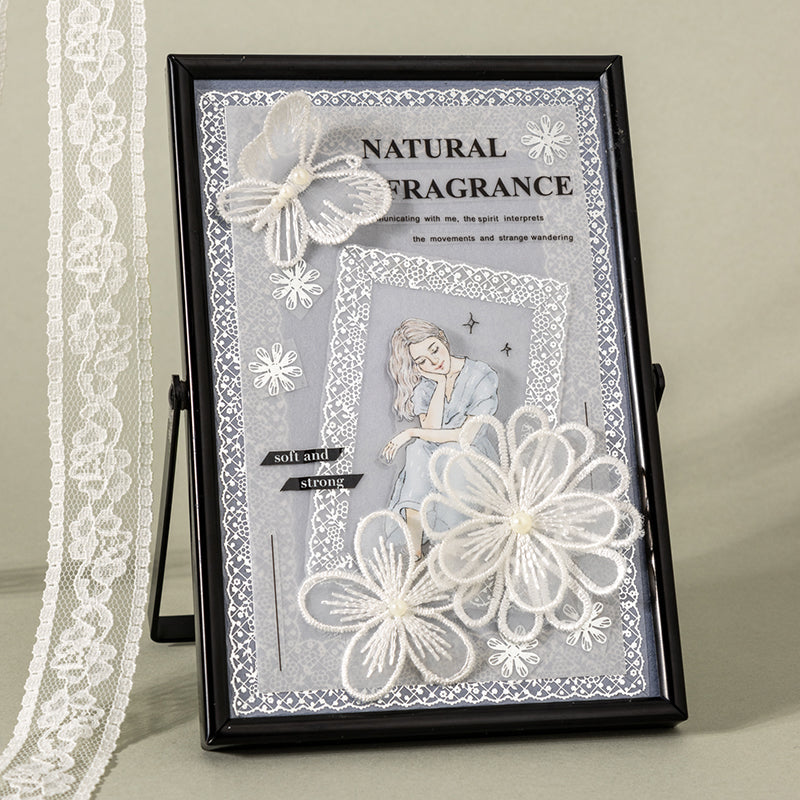 Silver Islet Lace Dream Series Silver Stamping PET Tape featuring dream, lace, and silver designs for journaling, scrapbooking and collage
