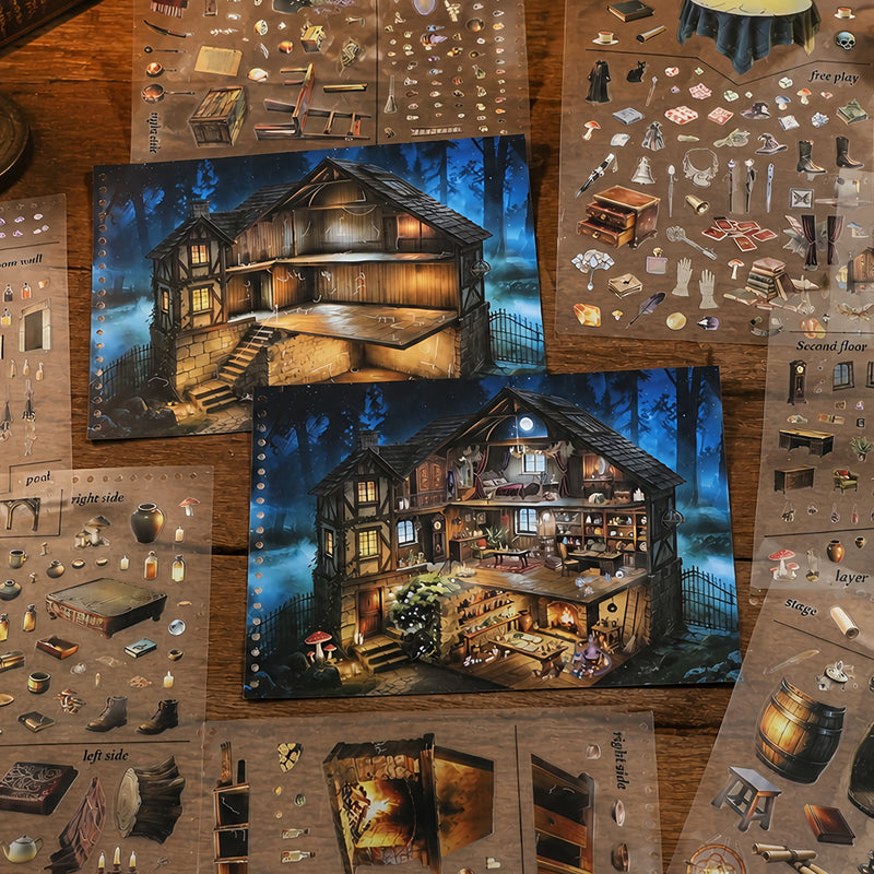 Magic Forest Realm 3D Sticker Book featuring forest, and book designs for journaling, scrapbooking and collage