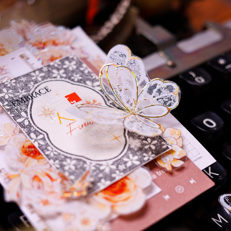 Whole Roll 4.5cm*6m Butterfly wings Die Cutting Flash PET/Shell Light/Gold/Silver Tape featuring butterfly, old, and gold designs for journaling, scrapbooking and collage