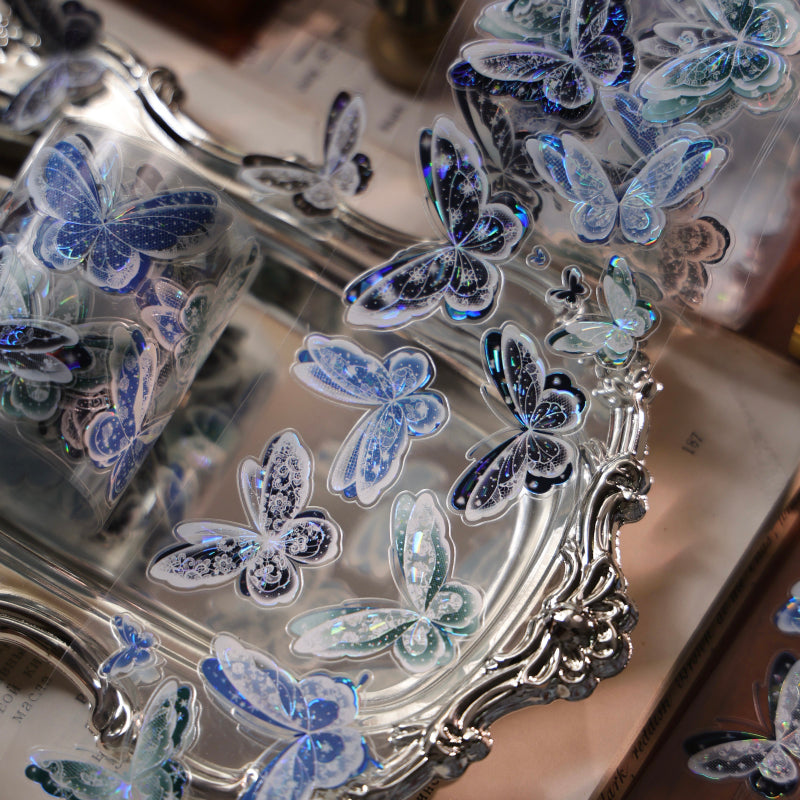 6cm*100cm Blue Dream Butterfly Die Cutting Shell Silver/Gold/Light PET Tape