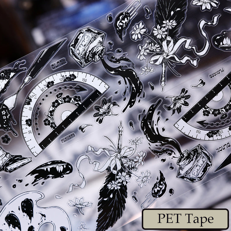 6.5cm*125cm Black and white paintings world Die Cutting Washi/PET/Shell Silver PET Tape