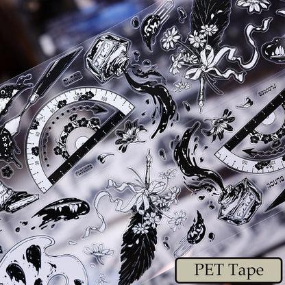6.5cm*125cm Black and white paintings world Die Cutting Washi/PET/Shell Silver PET Tape