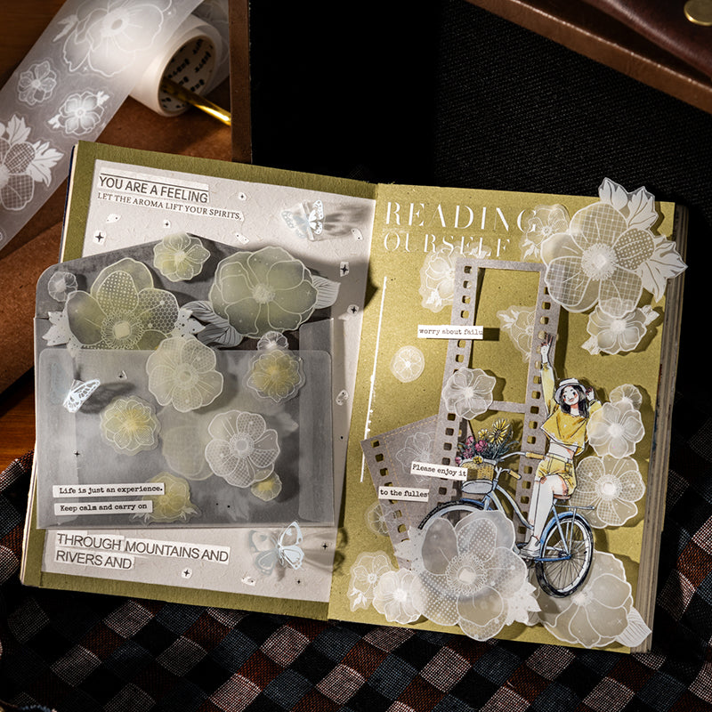 Glass Flower Series Sulfuric Acid Paper Tape featuring flower, and glass designs for journaling, scrapbooking and collage