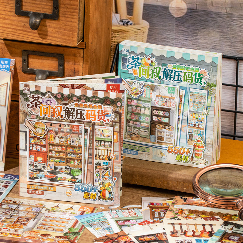 Tea Break Series 3D Sticker Book featuring tea, and book designs for journaling, scrapbooking and collage