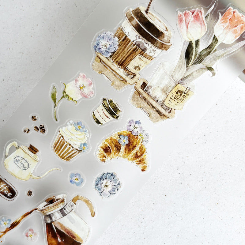 5.5cm*104cm Coffee Story Die Cutting Washi/PET/Fog PET Tape for journaling, scrapbooking and collage
