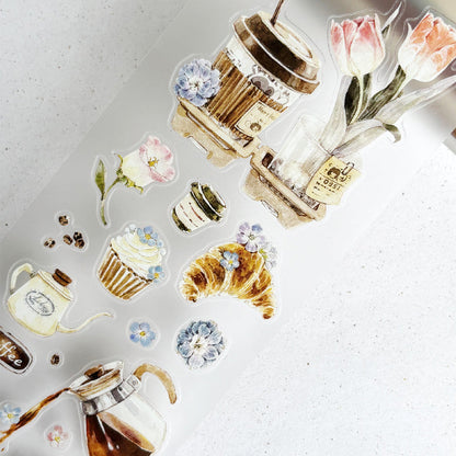 5.5cm*104cm Coffee Story Die Cutting Washi/PET/Fog PET Tape for journaling, scrapbooking and collage