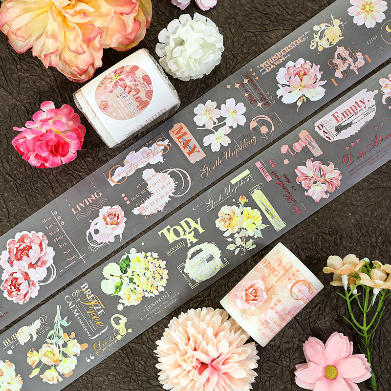 Water Floral Dyeing Fog PET Tape featuring floral designs for journaling, scrapbooking and collage