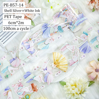 Slender delicate hands Shell Silver PET Tape featuring silver, and cat designs for journaling, scrapbooking and collage