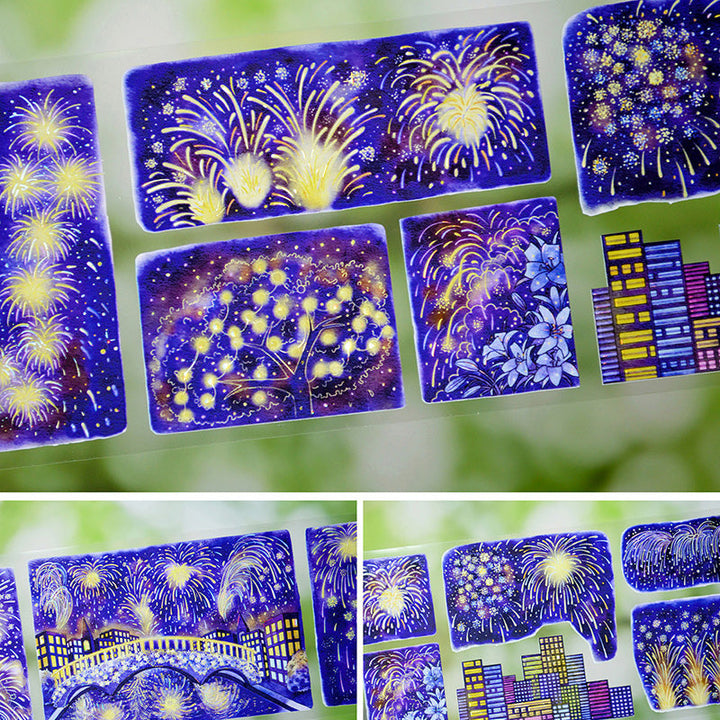 7.5cm*100cm Night of Fireworks Shell Light PET Tape featuring light designs for journaling, scrapbooking and collage