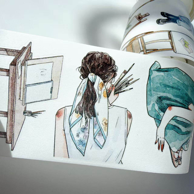 6cm*333cm Drawing girl Die Cutting Washi/PET/Fog PET Tape featuring girl designs for journaling, scrapbooking and collage