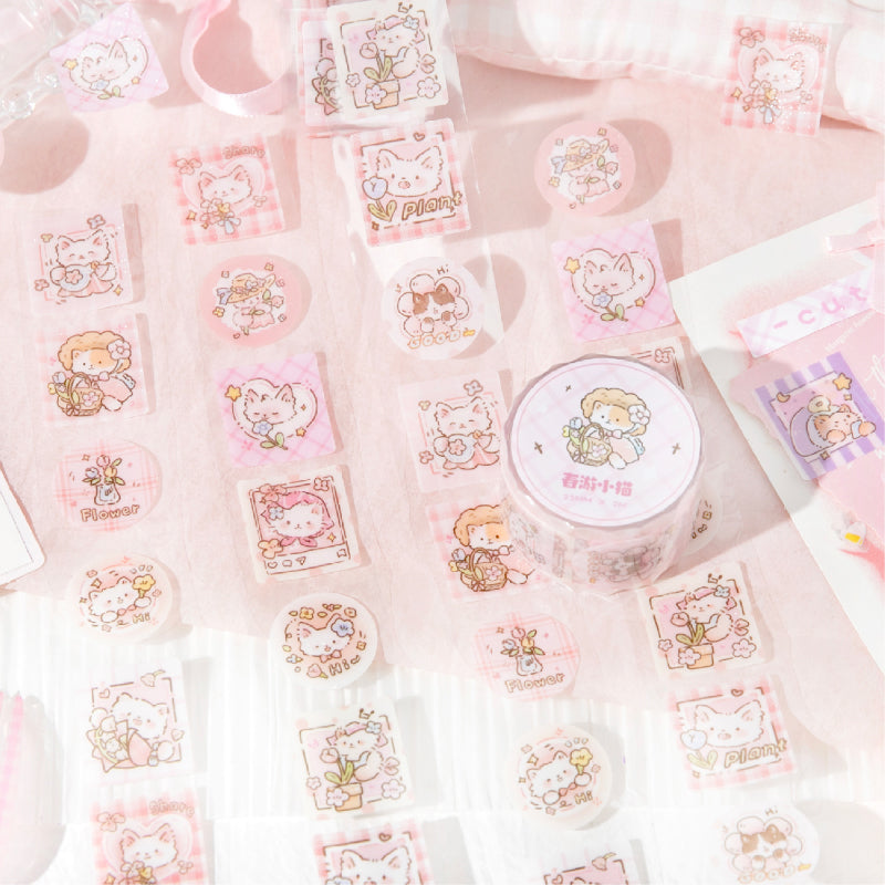 Heal Soft Cat Series Die Cutting Flash PET Tape featuring cat designs for journaling, scrapbooking and collage