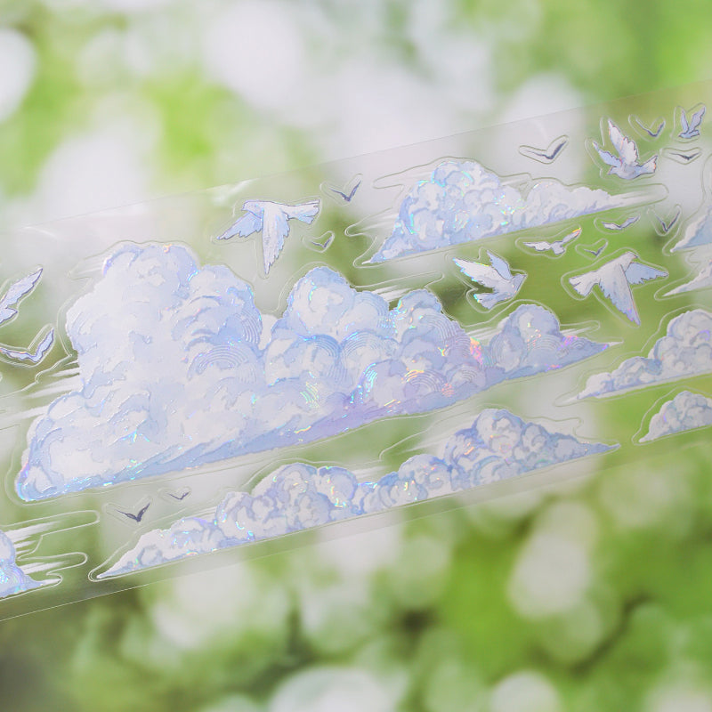 6.5cm*110cm Cloud Dream Floating World Die Cutting Shell Light PET Tape featuring dream, cloud, and light designs for journaling, scrapbooking and collage