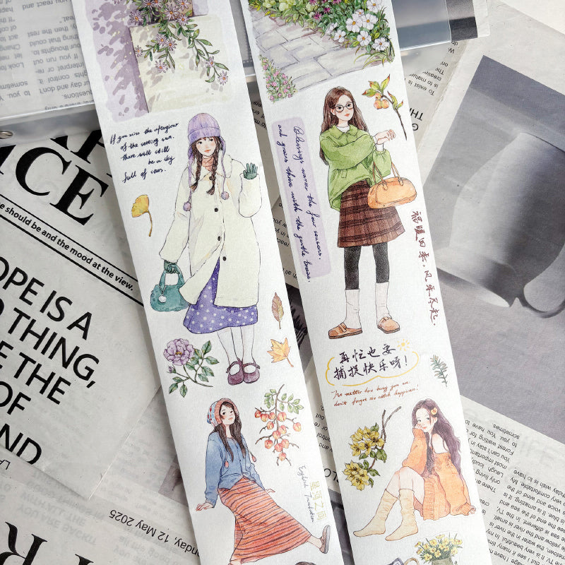 Whole Roll 6.5cm*6m Autumn Letters Die Cutting Washi/PET/Fog PET Tape featuring autumn, and letter designs for journaling, scrapbooking and collage