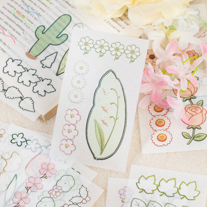 Embroidered Color Market Series Sticker Book featuring red, book, and color designs for journaling, scrapbooking and collage