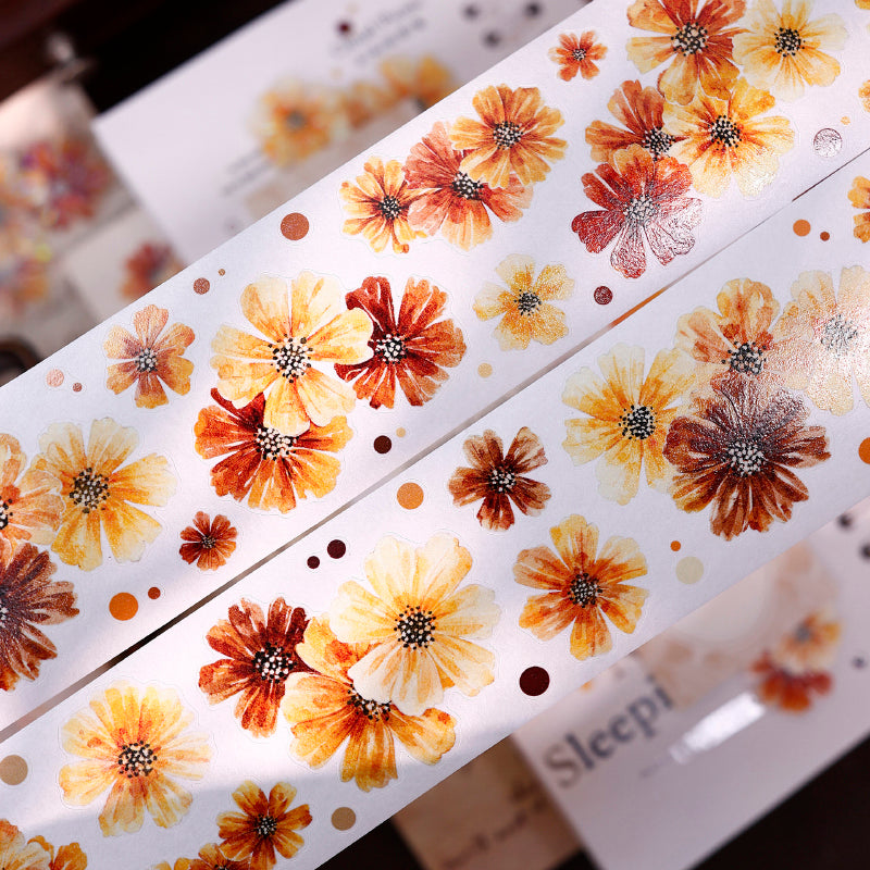 5cm*125cm Autumn Brown Floral Die Cutting Washi/PET/Shell Light Washi/PET Tape