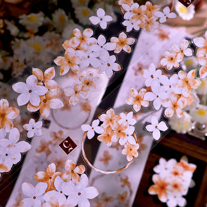 Whole Roll 5cm*5m Autumn Chrysanthemum Flower Die Cutting Washi/PET/Shell Silver PET Tape featuring autumn, silver, and flower designs for journaling, scrapbooking and collage
