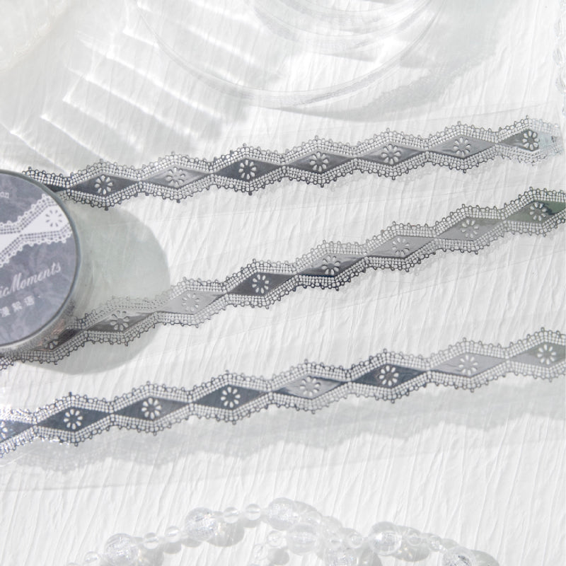 Romantic Moments Series Silver Stamping PET Tape featuring romantic, and silver designs for journaling, scrapbooking and collage