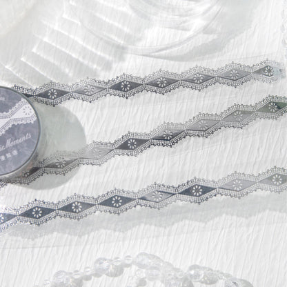 Romantic Moments Series Silver Stamping PET Tape featuring romantic, and silver designs for journaling, scrapbooking and collage
