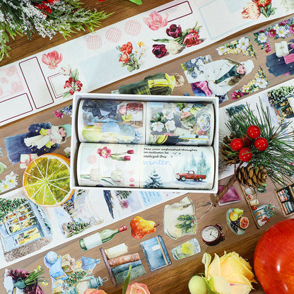 Under the wind and snow Die Cutting Washi/Fog PET Tape featuring snow, and wind designs for journaling, scrapbooking and collage