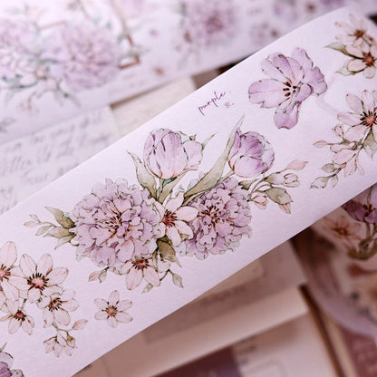 Whole Roll 5.5cm*6m Purple Smoke Flower Die Cutting Washi/PET/Shell Light PET Tape featuring flower, and light designs for journaling, scrapbooking and collage