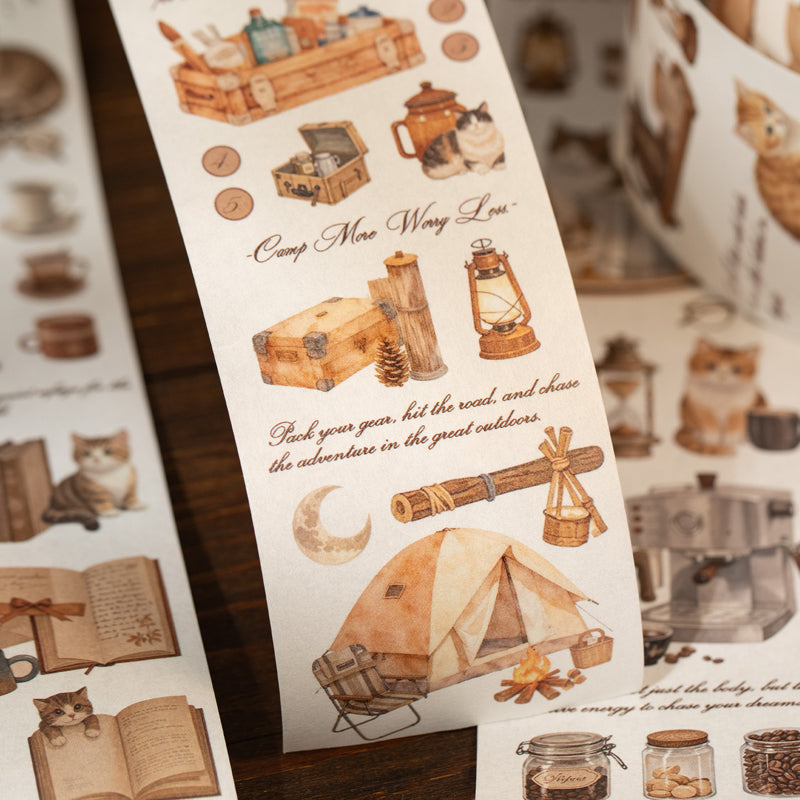 Coffee and Cat Series Washi Tape featuring cat designs for journaling, scrapbooking and collage