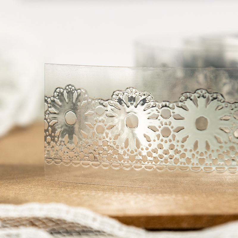 Silver Islet Lace Dream Series Silver Stamping PET Tape featuring dream, lace, and silver designs for journaling, scrapbooking and collage